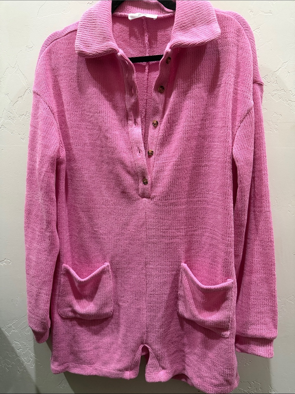 TALULAH Pink Button-Front Knit Pullover Hoodie